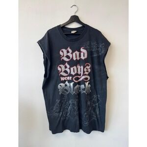 Vintage Harley Bad Boys Wear Black Shirt 2XL Black Biker Sleeveless 3D Motorcyle